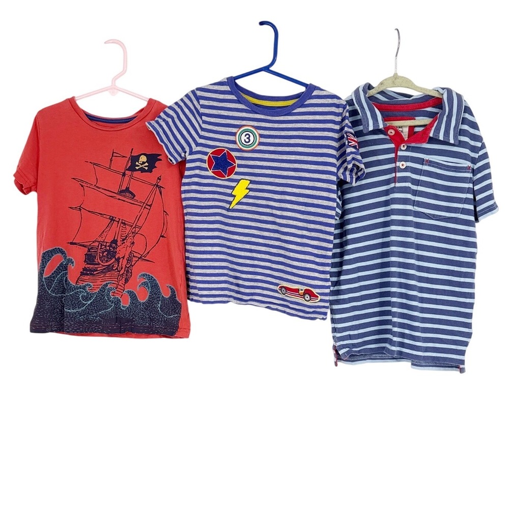 Mini Boden Boy Shirt Bundle Pirate Ship Striped Polo T-Shirts Size 5-6Y APplique - Picture 2 of 10